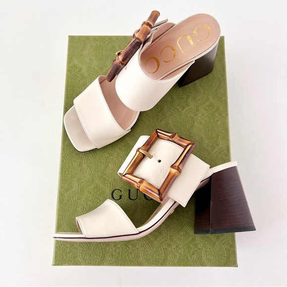 GUCCI | Bamboo Buckle Mystic White Leather Mule Slide High Heel EU 37 - Picture 2 of 16